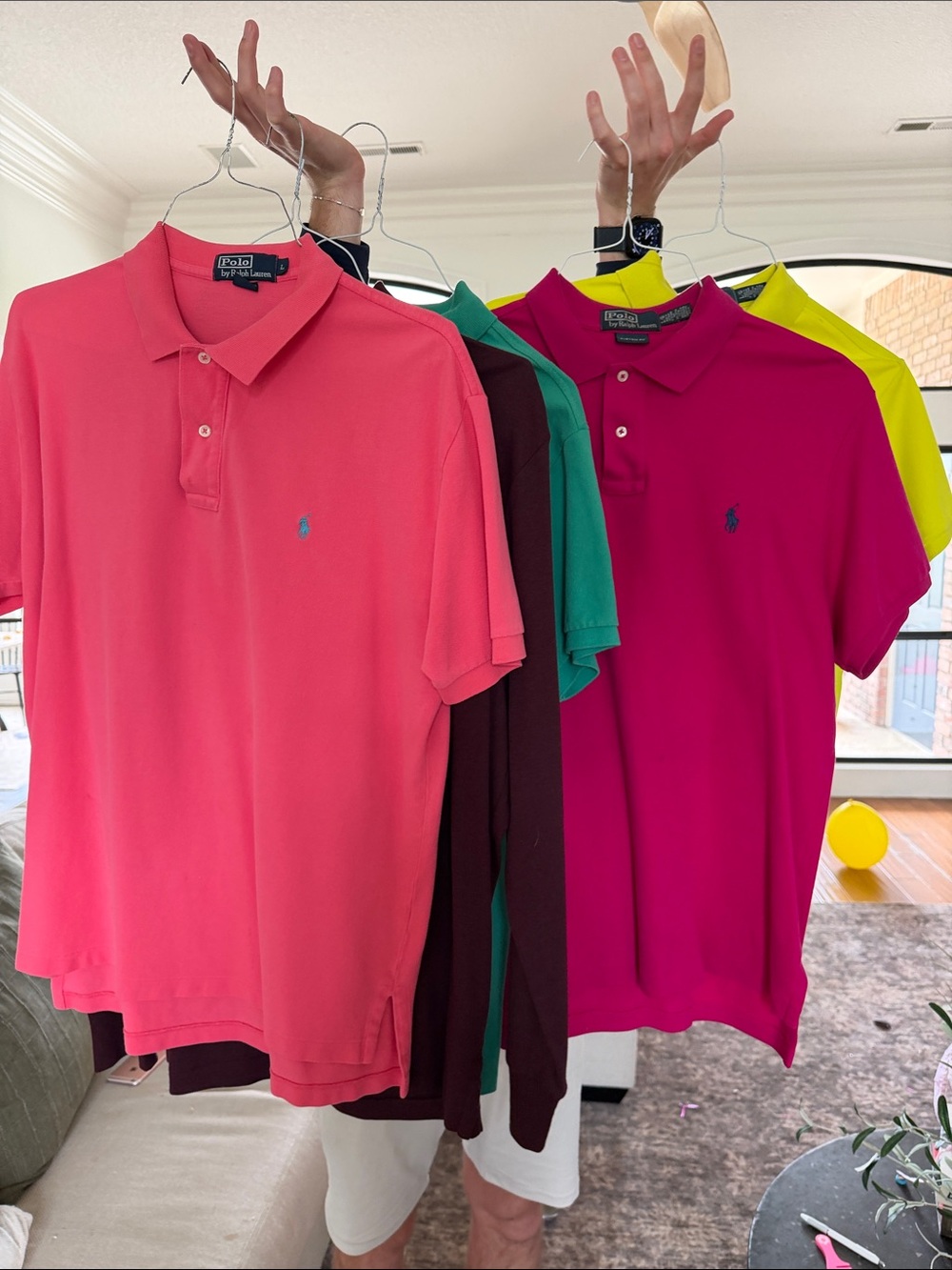 Bulk of 5 Polo by Ralph Lauren Men's Short-Sleeve Polo - Coral Pink & Magenta
